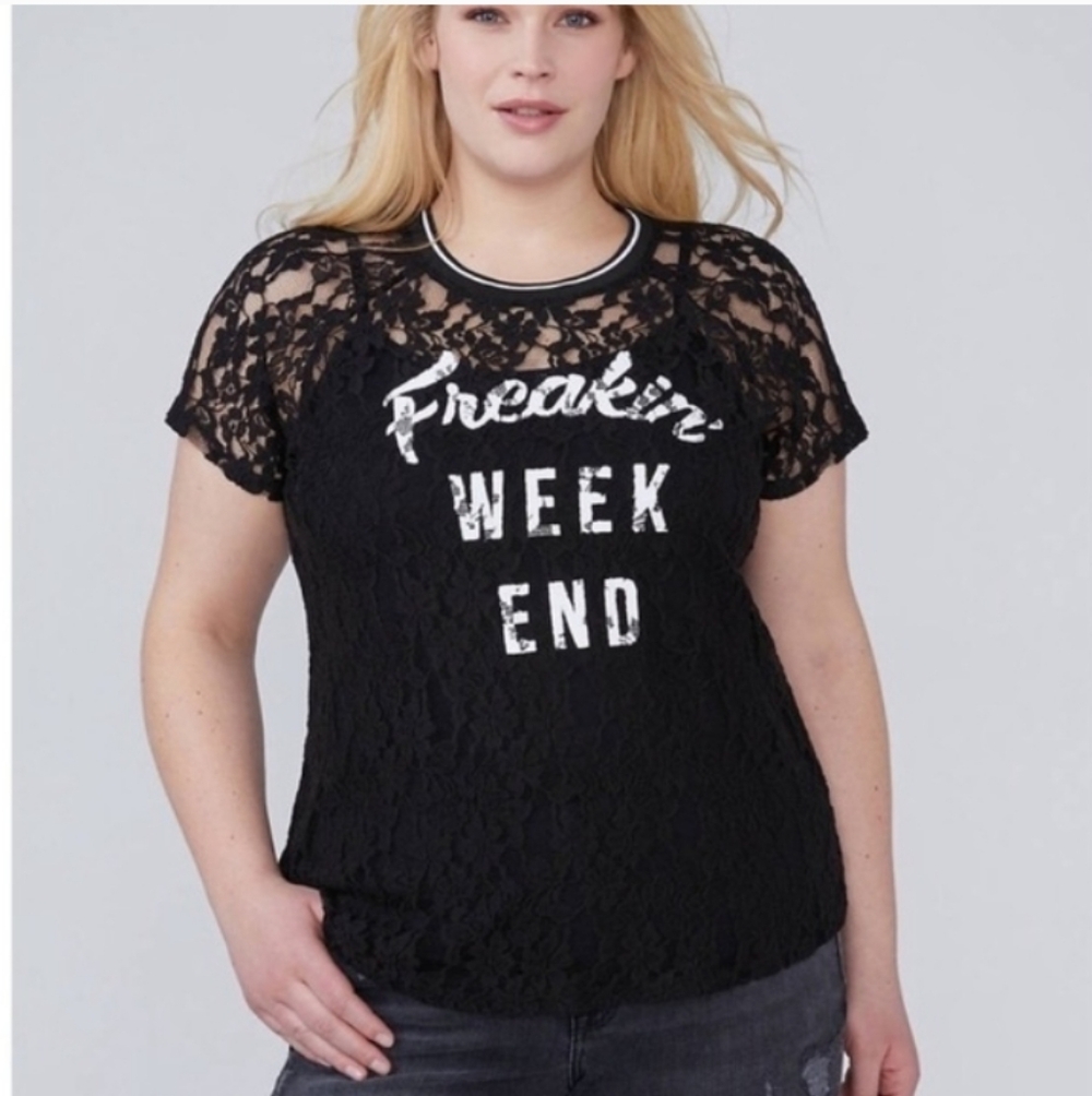 14/16 Lane Bryant Black Lace Detail Top